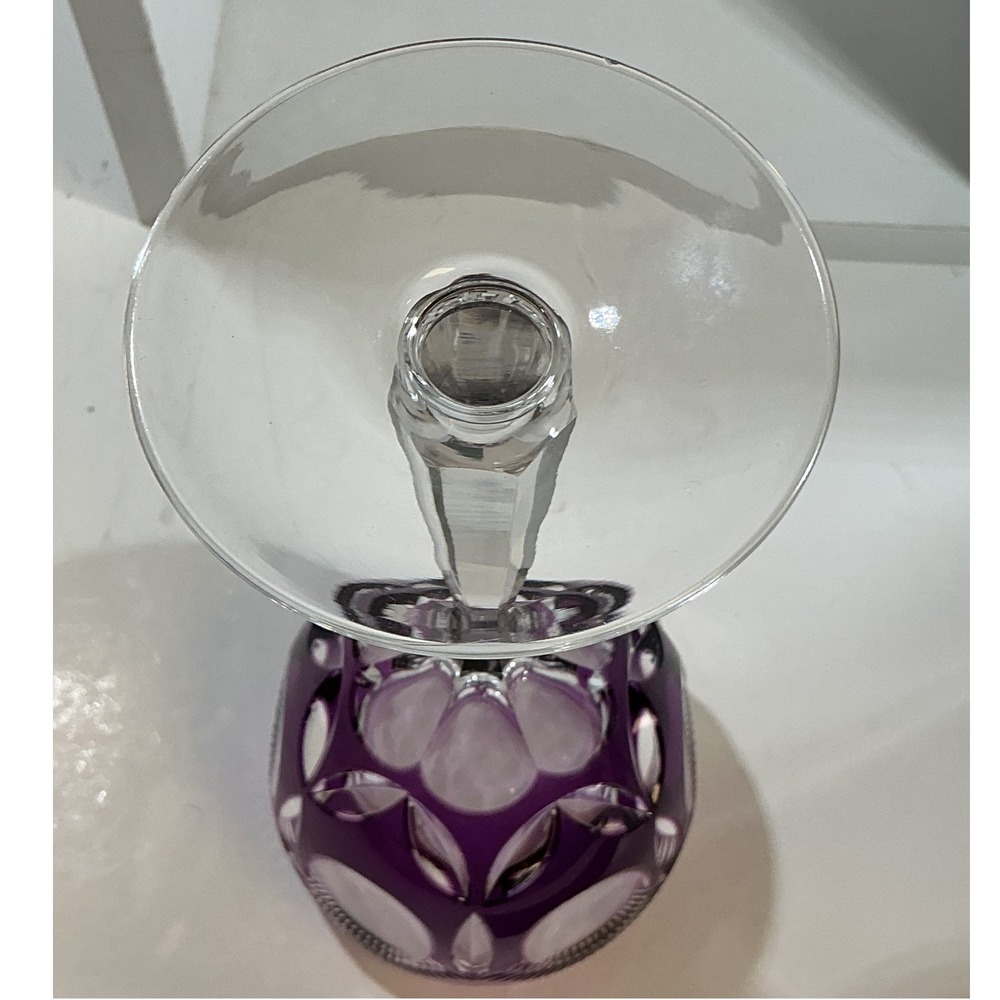 Vintage BOHO Amethyst Purple Cut to Clear Crystal Wine Goblet Faceted Stem 8.25" - Picture 9 of 11